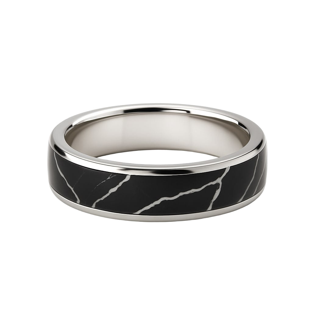 Black Marble & White Gold Ring