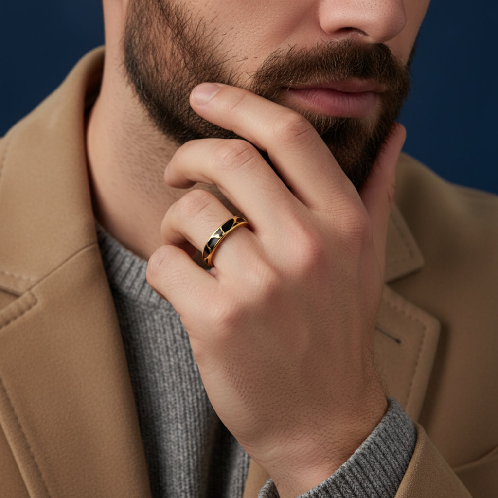 Black Marble & Yellow Gold Ring