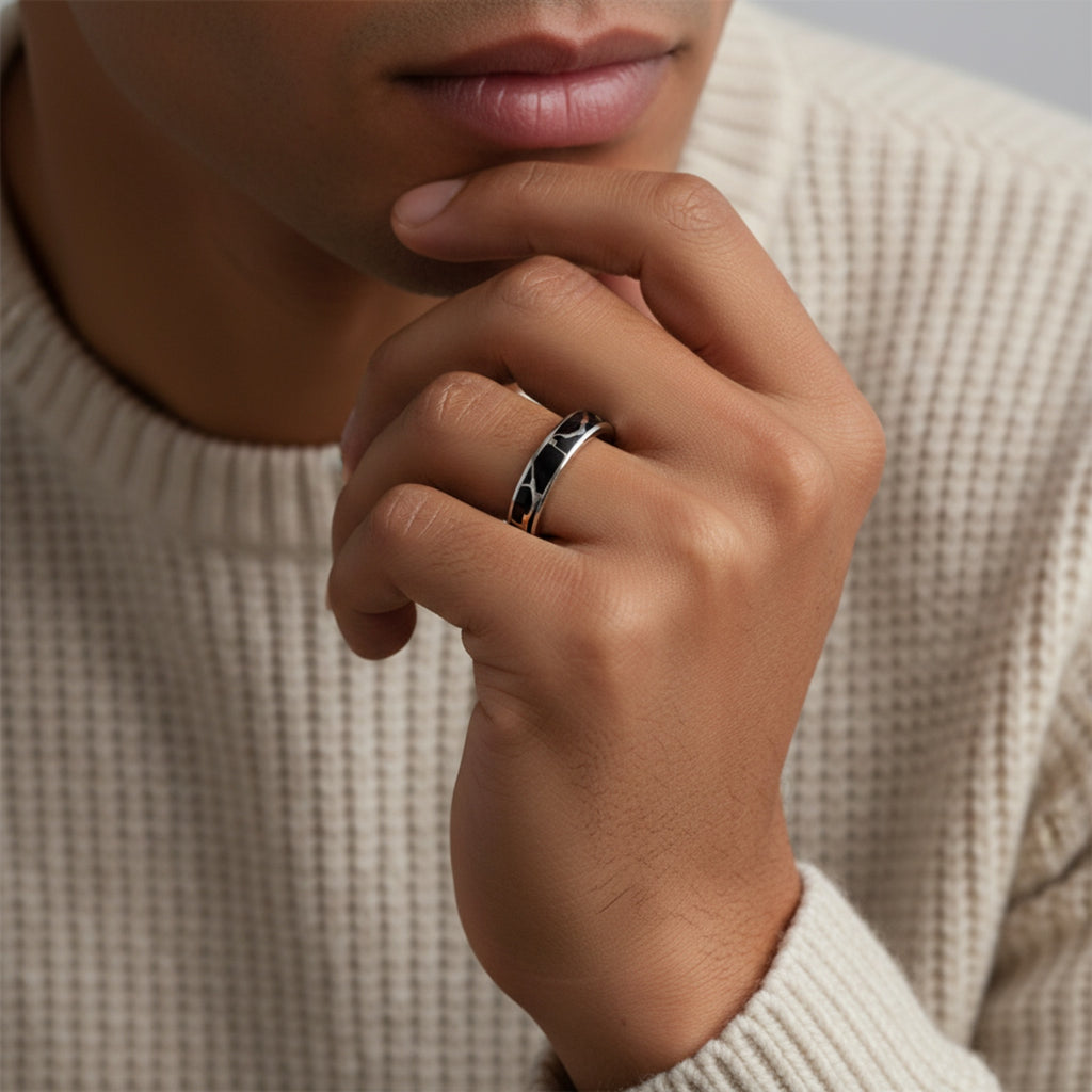 Black Marble & White Gold Ring