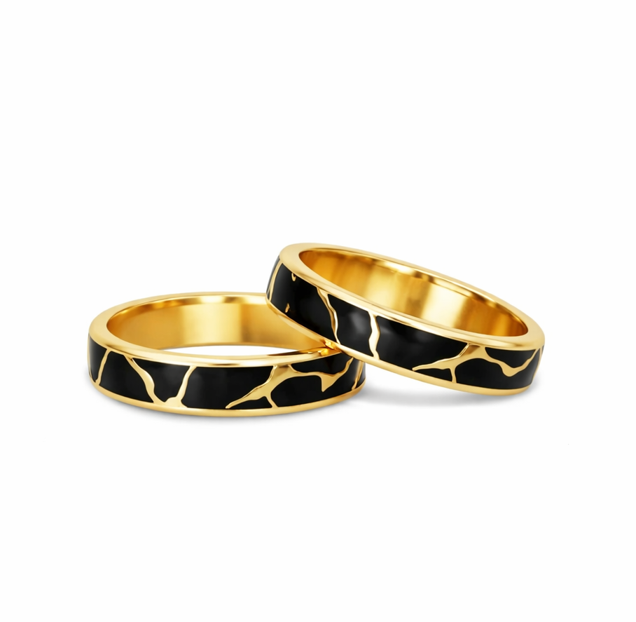 Black Marble & Yellow Gold Ring