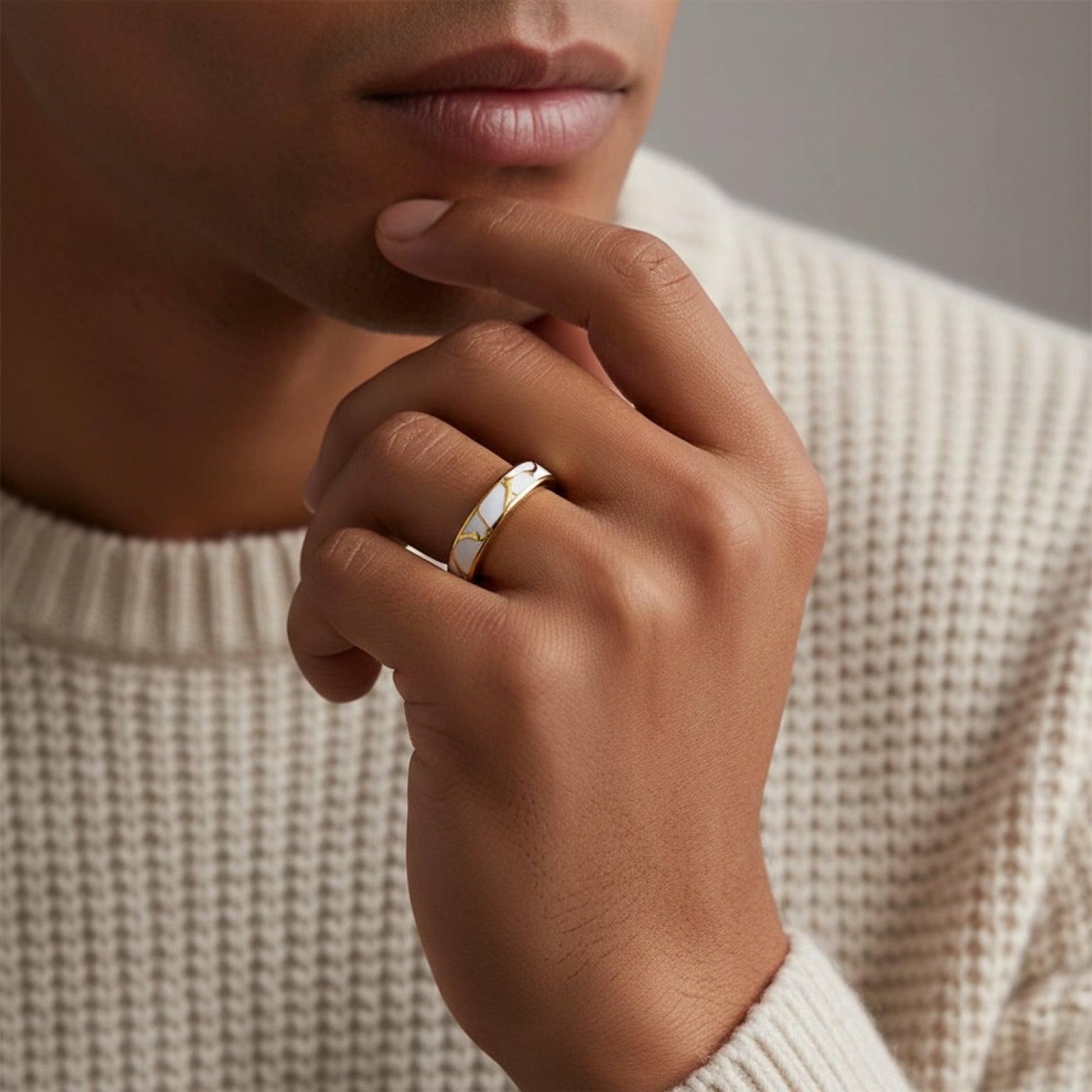 Marble & Yellow Gold Ring