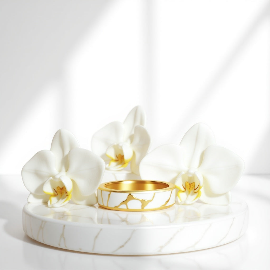 Marble & Yellow Gold Ring